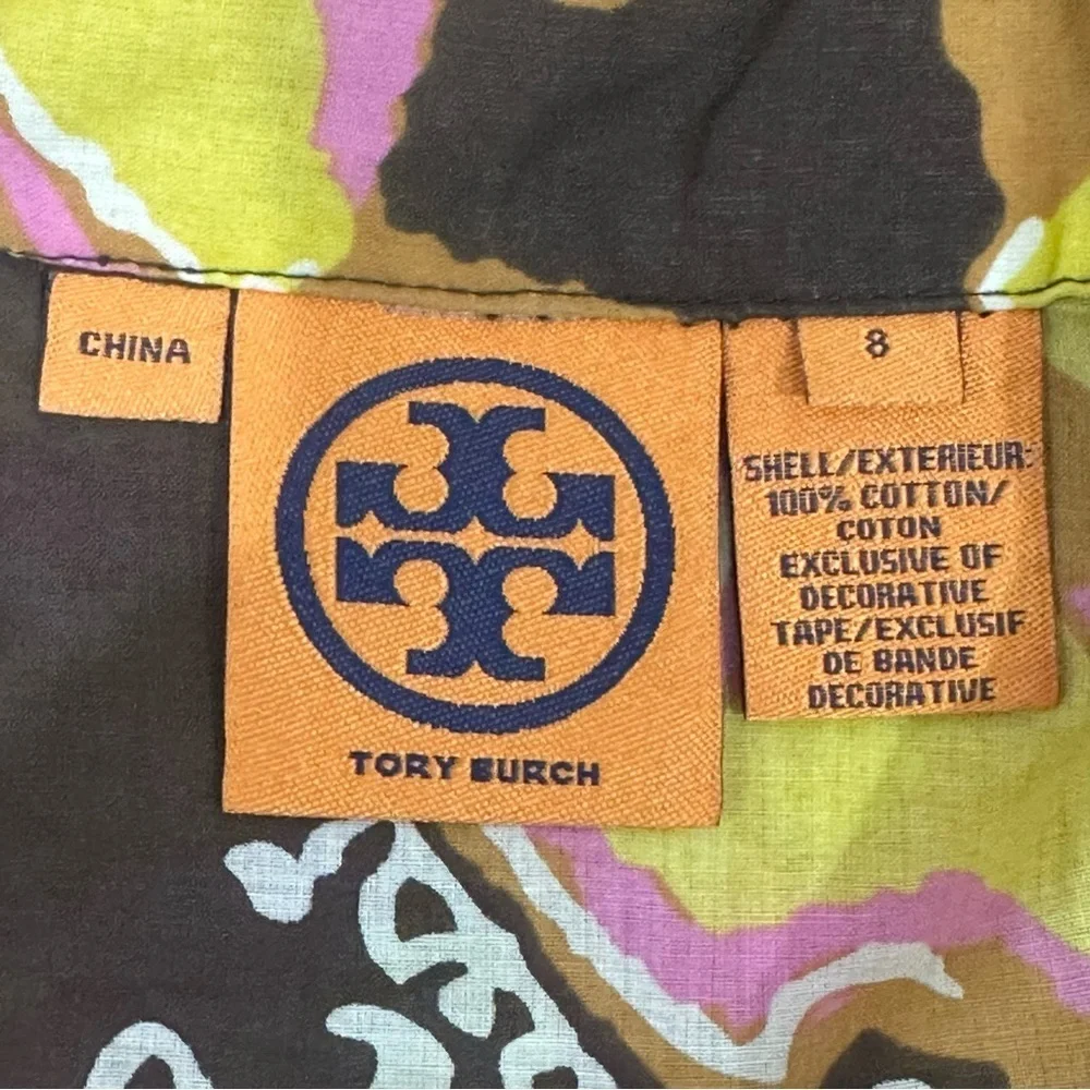 Tory Burch Cotton Tunic Batik Floral Brown Pink